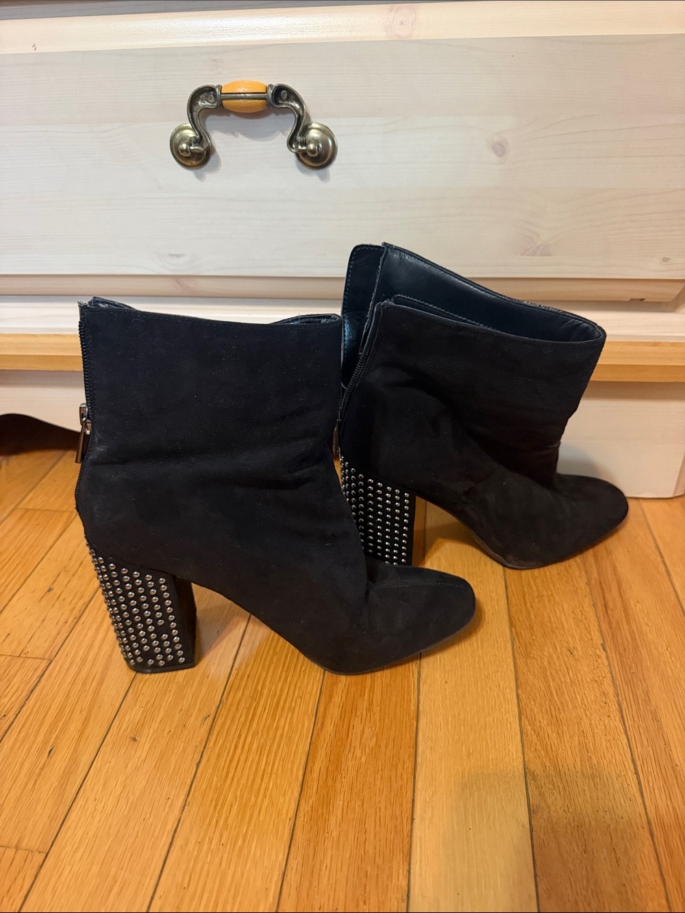 Black Studded Block Heel Ankle Boots - Women's Fashion Booties